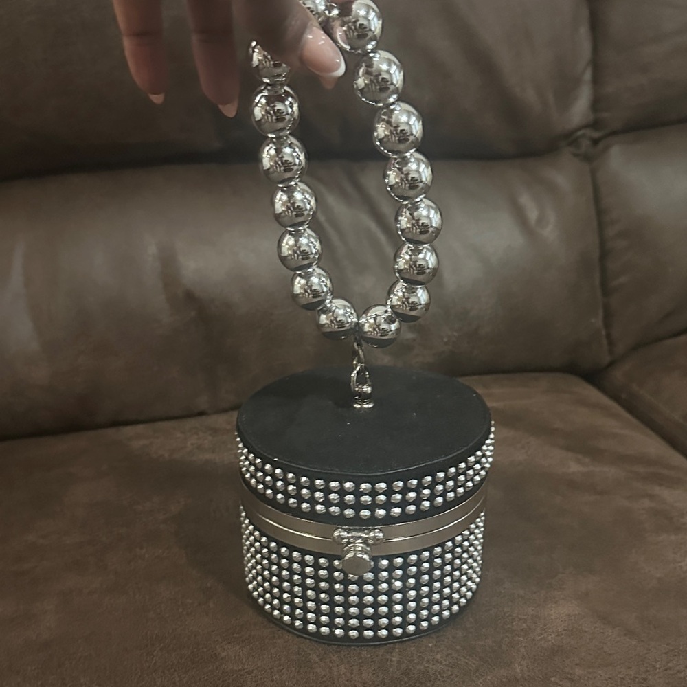 Silver and Black Beaded Handbag